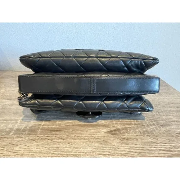 Authentic Chanel Black Quilted Lambskin Leather 3 Accordion Flap Bag - Picture 7 of 11